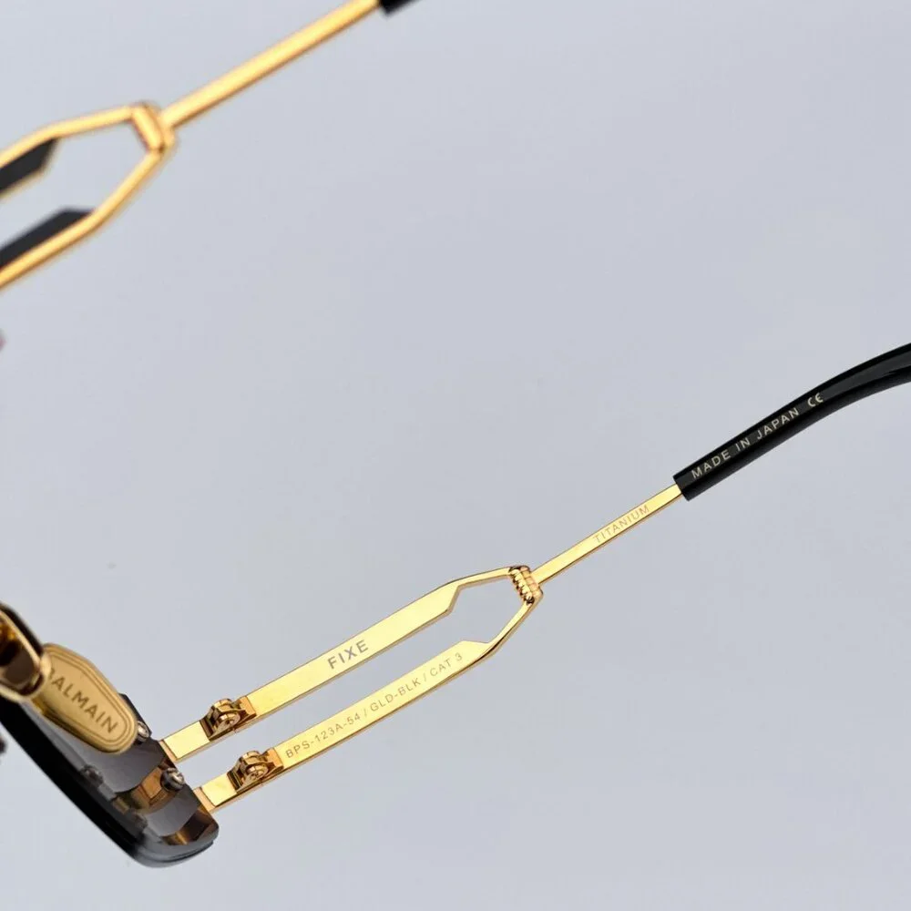Balmain FIXE BPS-123A-54 Men BRAND NEW Sunglasses Titanium Gold Grey Geometric